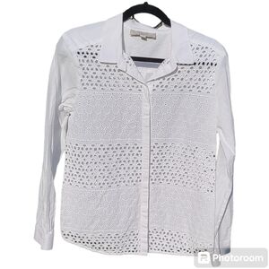 Ann Taylor LOFT Top boho Victorian Western‎ lace button up blouse M